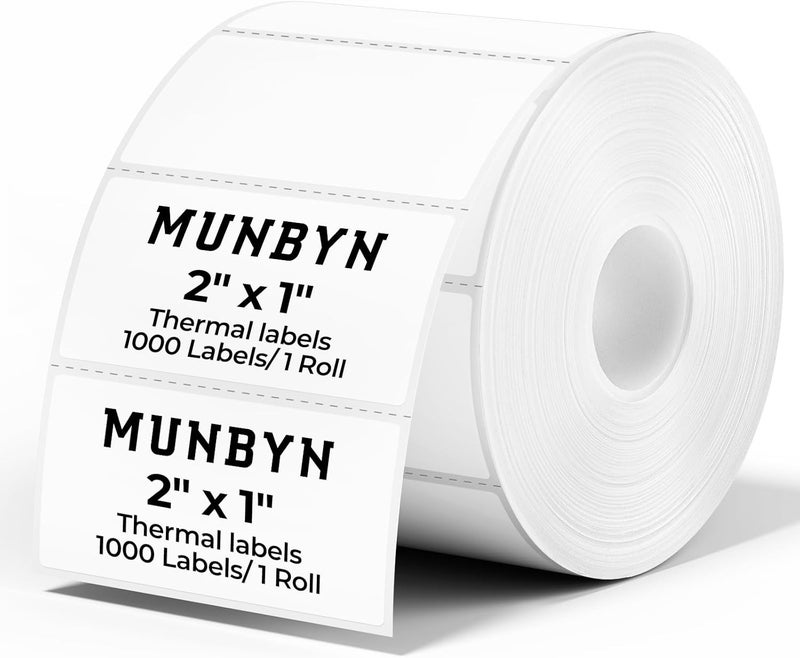 MUNBYN 2x1In Thermal Sticker Labels, Address Barcode Self-Adhesive Label Paper for Direct Thermal Printer and Business, Multi-Purpose Shipping Mailing Name Rectangle White Stickers,1000 Sheets/Roll - Image 1